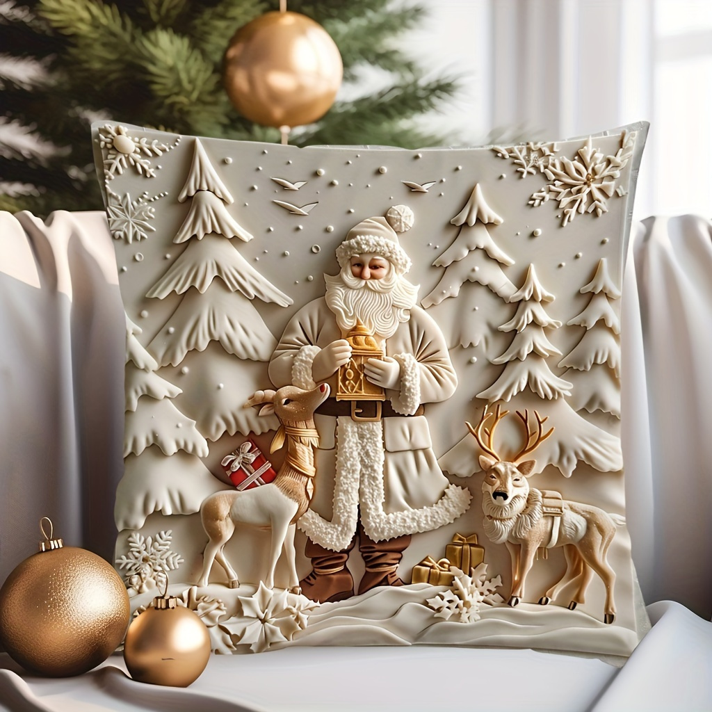 

1pc Christmas , 17.7" X 17.7" - , On 1 , - Polyester Decorative For Sofa And - No