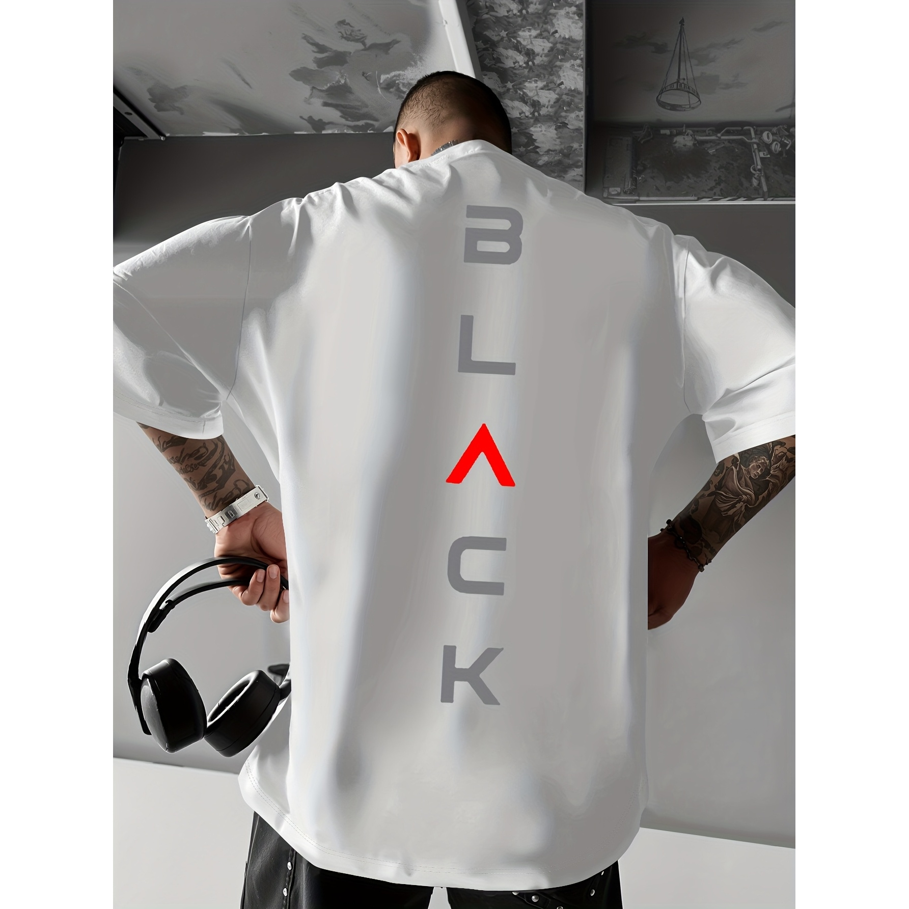 Men'S Minimalist Black Red Contrast T-Shirt - "BLA" Letter Print, Casual Wear, Street Style, Men'S Round Neck Tee, Loose Fit, Plus Size