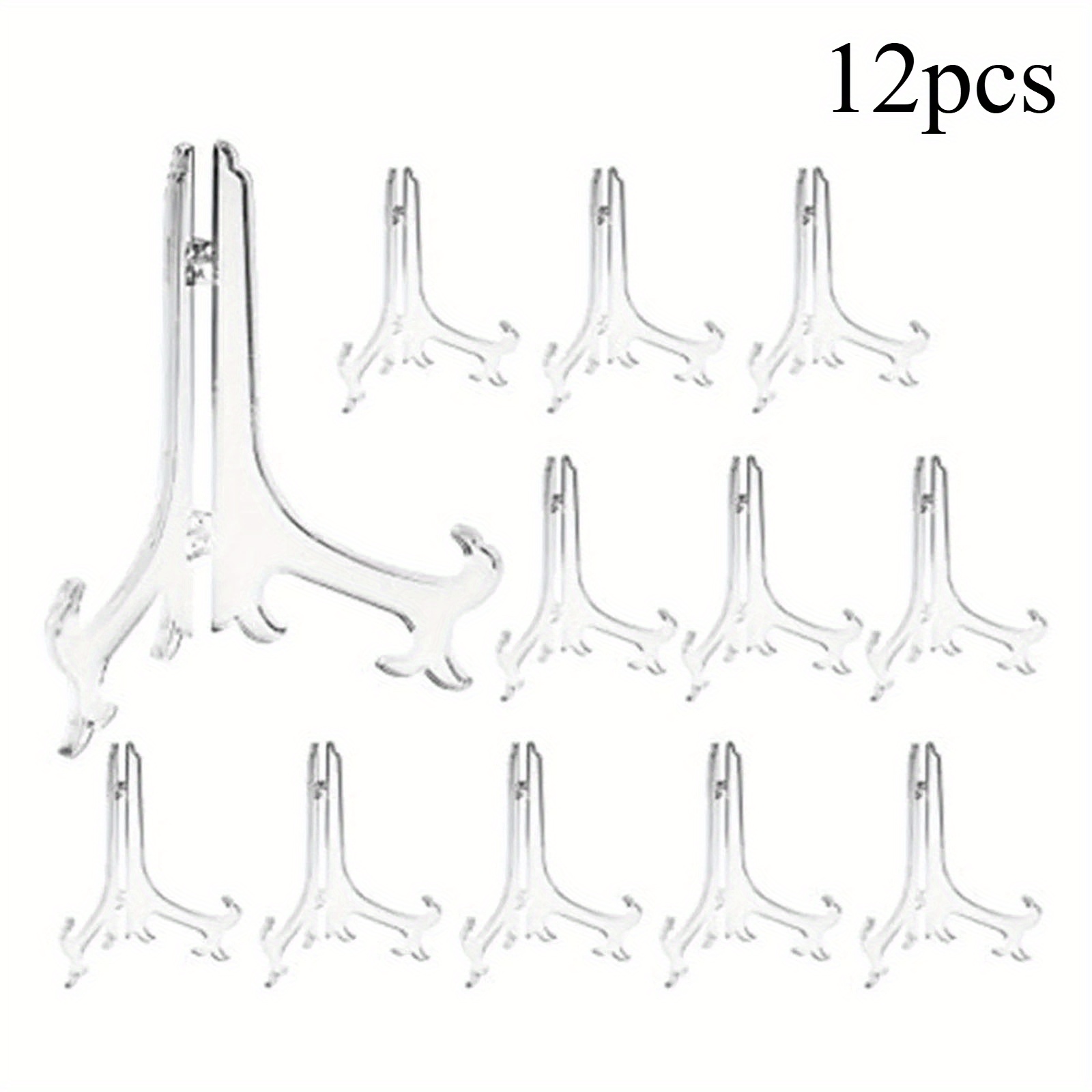 TEMU 12pcs, Clear Plastic Plate 3 Inches Clear Plastic Easels Or Stand Plate Holders Display Pictures Weddings, Home Decoration
