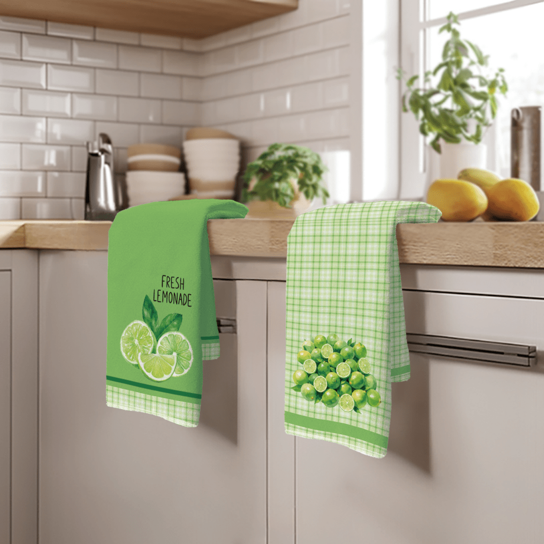 TEMU 2pcs Fiber Kitchen Towels, Green Watercolor Lemon Absorbent Soft Towels, Hand Towels/dish Towels, Suitable For Kitchen, Dining Room, Bathroom