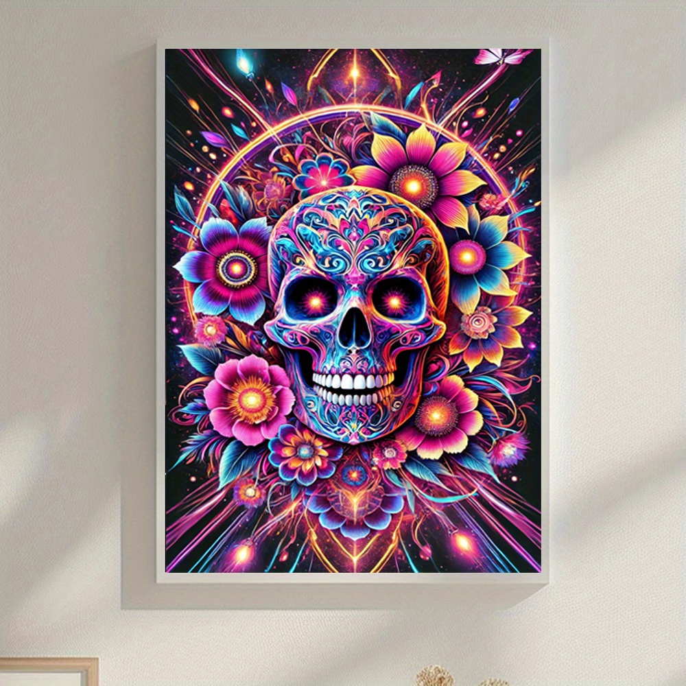 SENQAO Skull Diamond Painting Kit For Adults - 5D Round Full Drill DIY Art (12x16 Inches)