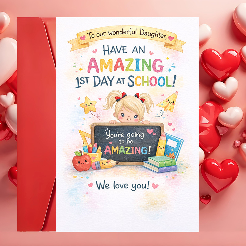TEMU A Set Of 2 Items (an Envelope And A Greeting Card) Designed To Your First At School. This Card Is Perfect For Parents, Family, And Teachers To