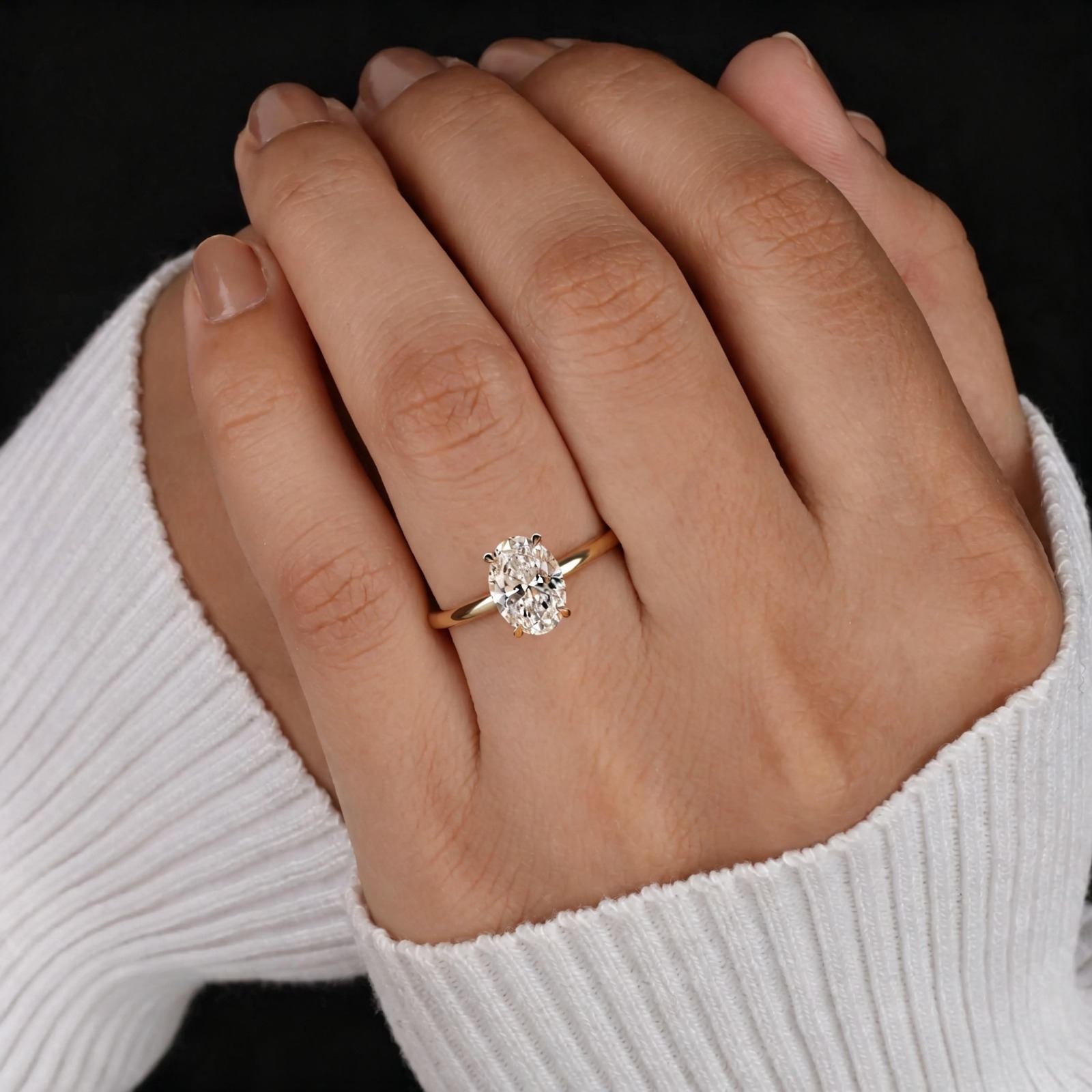 1.4/1.7/2.2G Oval Cut White Synthetic Moissanite Golden Ring, 925 Silver