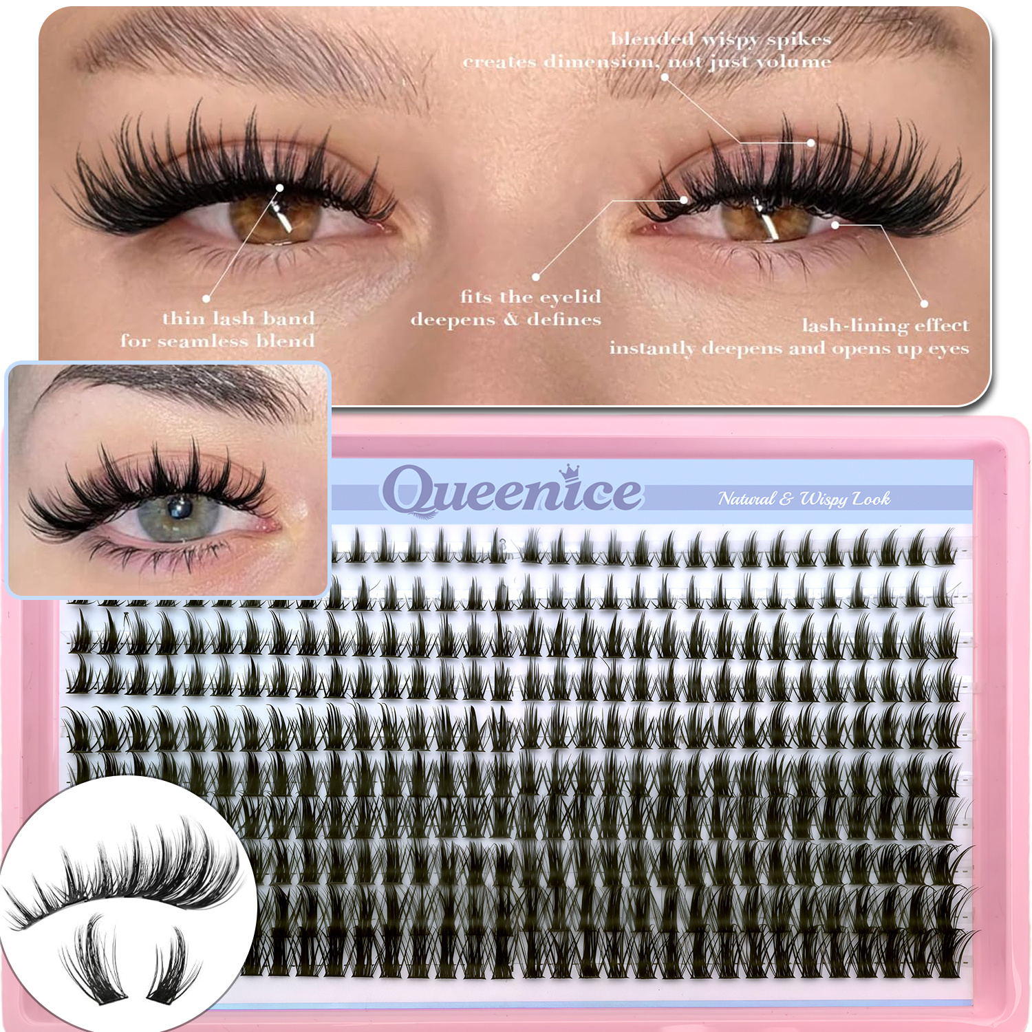 Image of Lash Clusters Wispy Eyelash Clusters Anime Lash Extension With 5-6mm Bottom Lash Clusters And 8-16mm Cluster Eyelash Extensions 320pcs Spiky Lashes Clusters D-curly Individual Lashes
