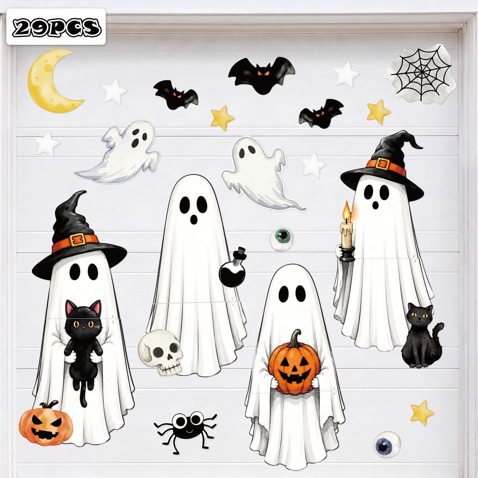 TEMU 29cps Halloween Garage Door Decorations Magnets- Ghosts, Witches And Bats Magnetic Holiday Decor For Outdoor Metal - Courtyard, Lawn And