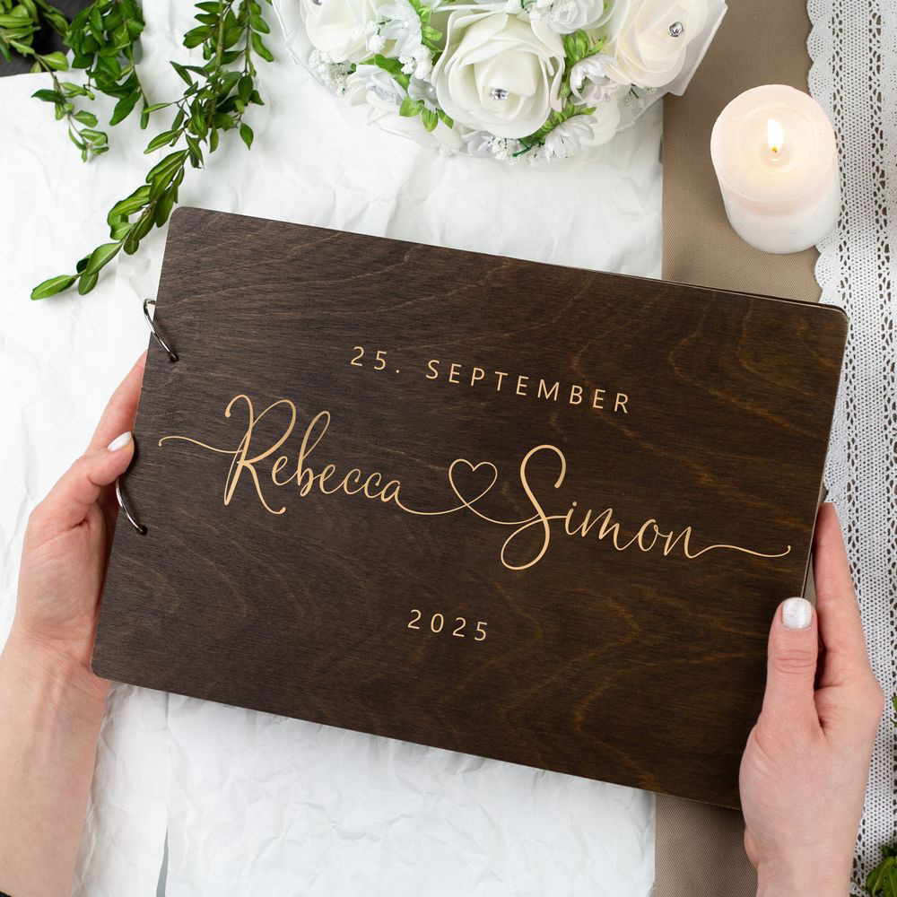 TEMU Personalized A4/ A5 Wooden Guest Book, Guest Book, Wedding Rustic Signature Book, Couple's , Suitable For Wedding, Engagement, Reception Or