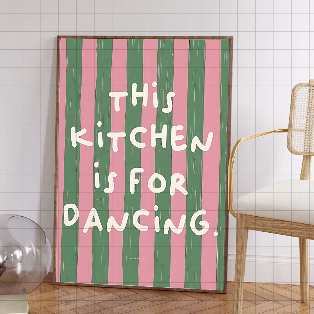 Image of 2d Flat, 2d Flat, 1pc "this Kitchen Is For Dancing Poster - Canvas Wall Art For Kitchens, Dining Rooms, Cafes, And Restaurants - Fun Retro Aesthetic For Families, Foodies, Halloween Christmas Decor