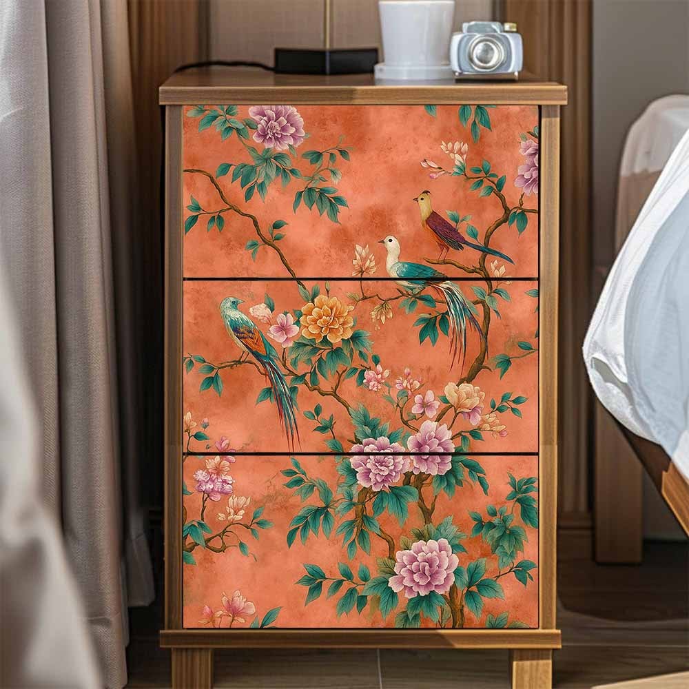 TEMU 3pcs Elegant Birds And Peonies Selfadhesive Transfers For Wood, Plastic, Glass, Metal, Ceramic Single Use Cartoon Pattern Paper Stickers For