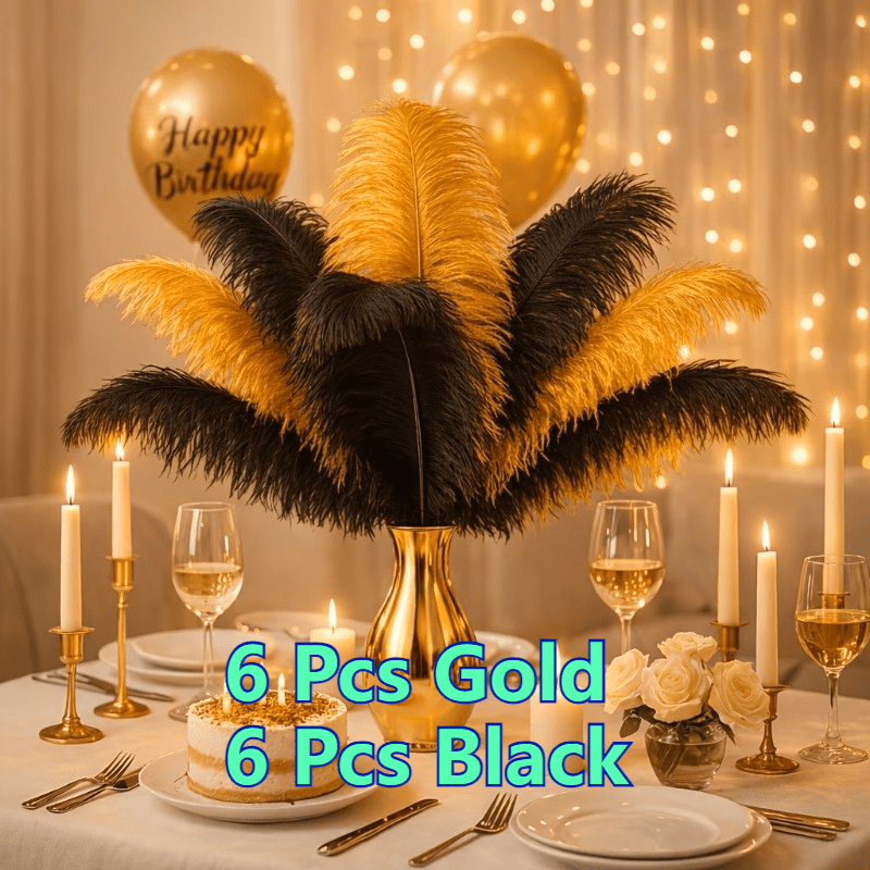 TEMU 12 High-quality Faux Ostrich Feathers, Soft And Fluffy, Suitable For Decorative Use. Hand-, , Durable, And Reusable, Ideal For Wedding Floral