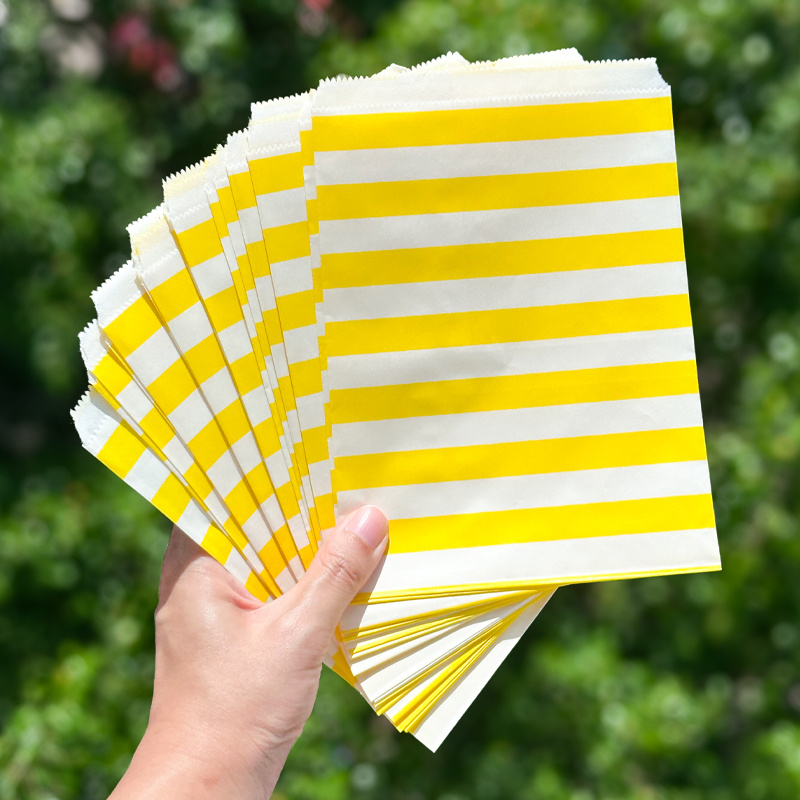TEMU 25pcs Royal Blue Striped Paper Bags, 13x18cm – Horizontal Stripe Flat Gift Bags For Wedding Favors, Party Treat Wrapping, Small Presents,