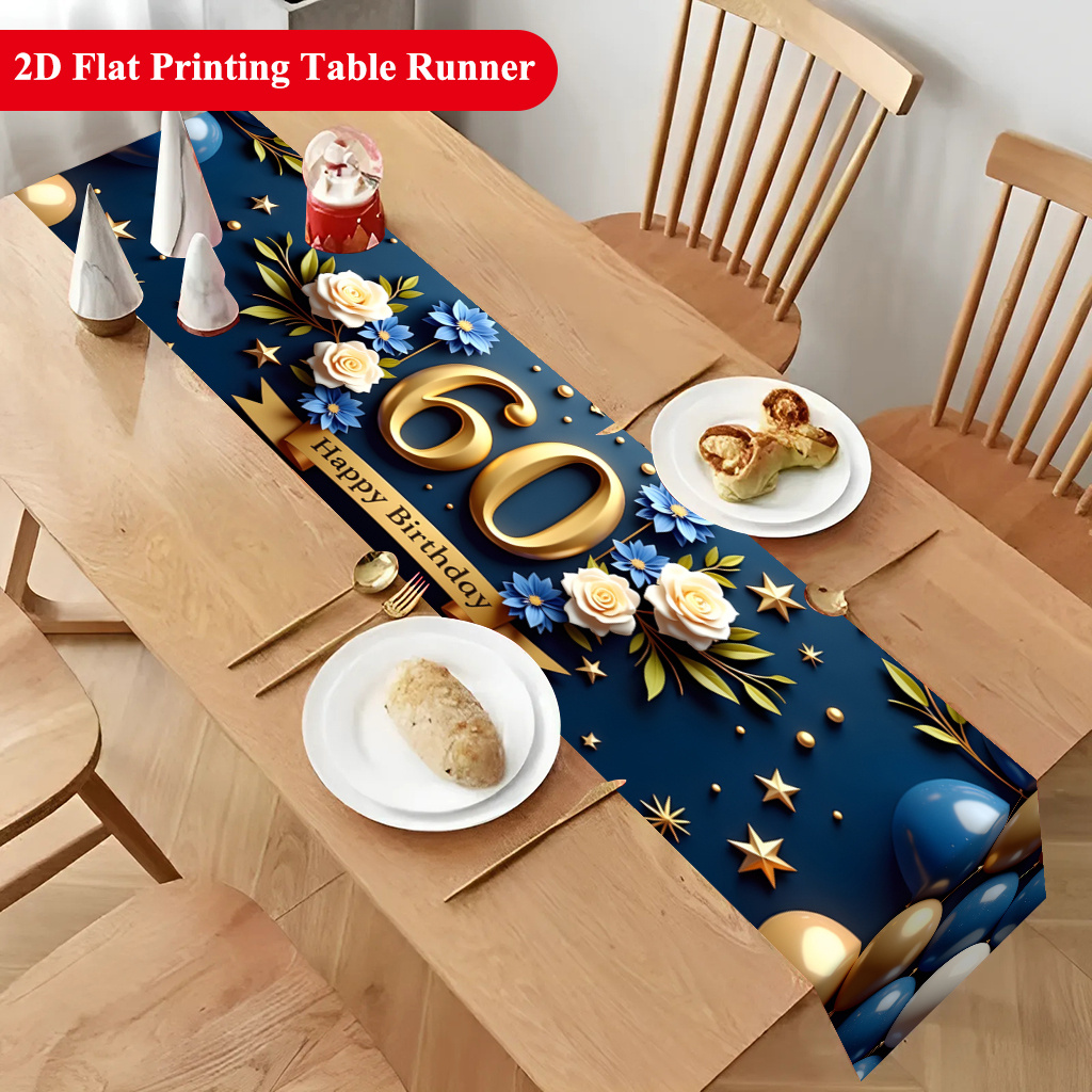 TEMU 1pc 60th Birthday Table Runner Suitable For Parties, 60 Years Themed Decorations, Soft Durable Polyester Rectangular Tablecloth Dining Room