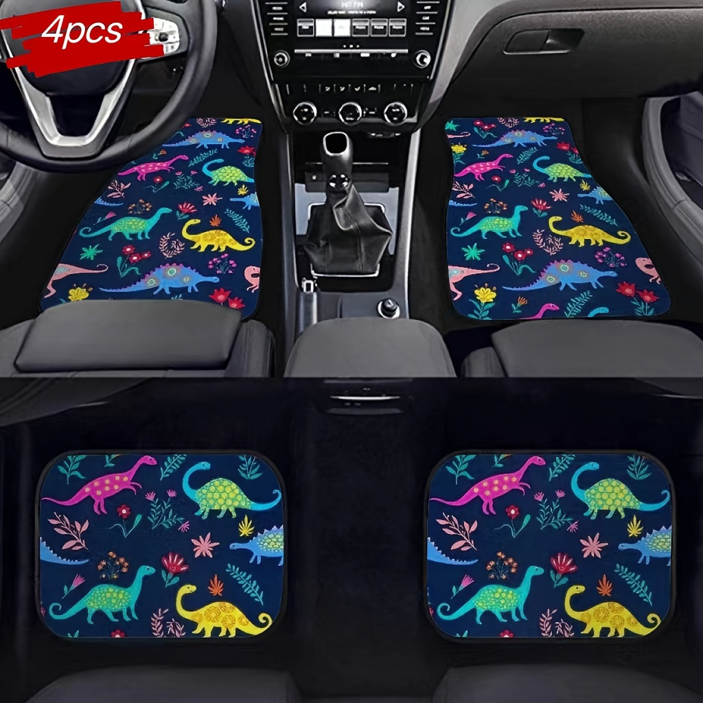 TEMU 4pcs Cartoon Dinosaur Dinos Pattern Print Car Floor Mats Set- Universal Fit Front& Rear Full Coverage Auto Interior Accessories, Vehicles Floor
