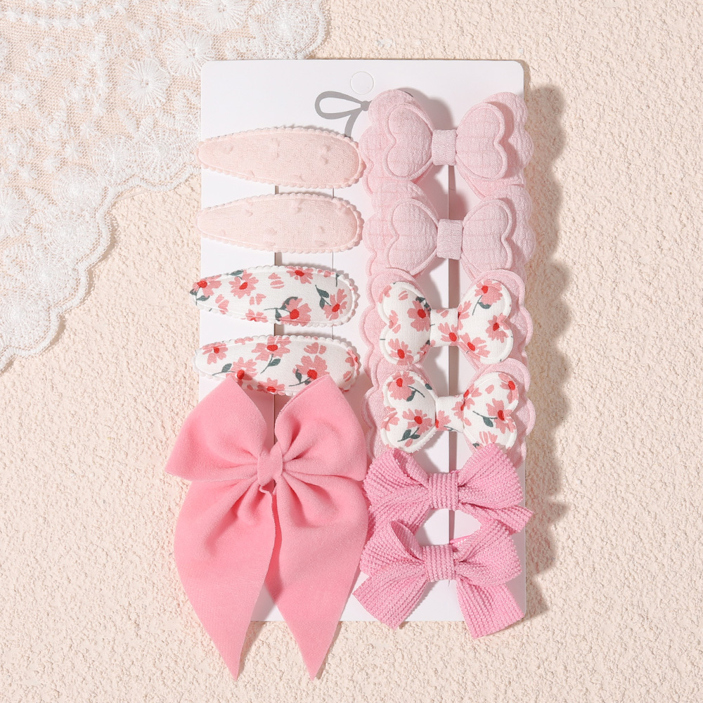 E-shop 11-teiliges Set niedlicher Haarspangen mit Schleifenbändern, bedrucktes Haar-Accessoire, schonende Haarspangen als Geschenk, lässiges Styling,