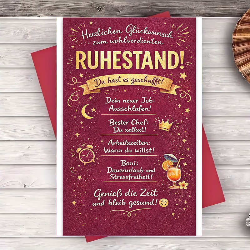 TEMU Ein Set aus zwei Artikeln (eine Umschlag und eine Grußkarte), die dazu dienen, jemanden auf seinen Ruhestand zu gratulieren. Diese Karte ist für