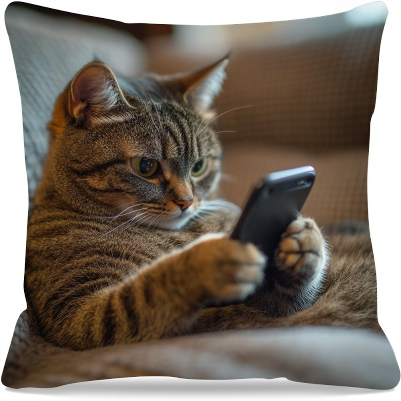 TEMU 1pc Fashionable Phone Theme Pillowcase 18x18 Inches - Single-sided Print, , Zippered Polyester Cushion Cover, Suitable For Sofa Or Farmhouse