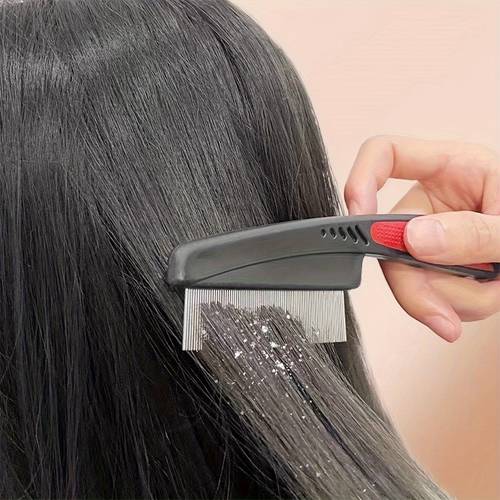 1pc heavy duty stainless steel fine tooth comb for thick hair dandruff lice remover with abs handle sensitive adults post hair brush gentle detangling comb for curly wavy hair