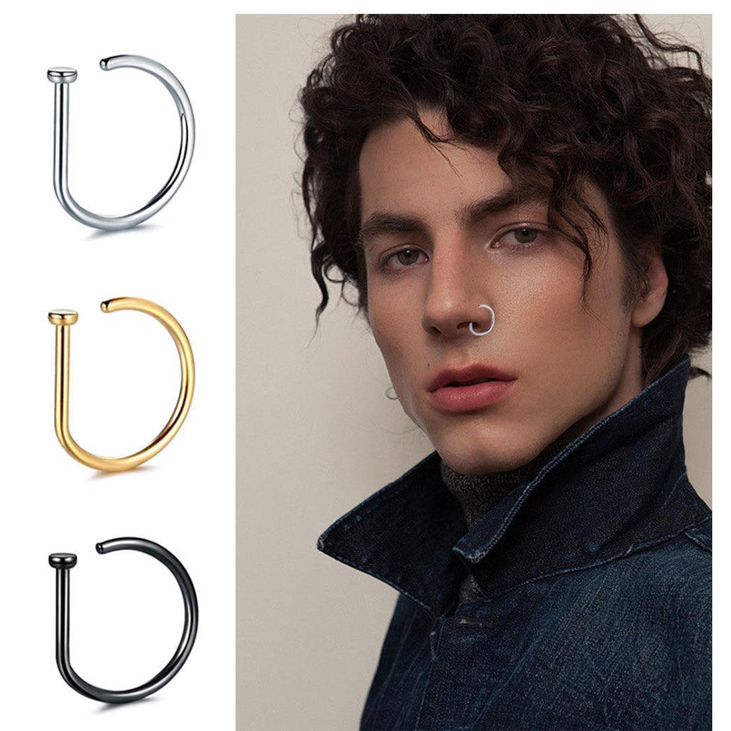 3pcs Geometric Shape Punk Nose Rings Set, Stainless Steel
