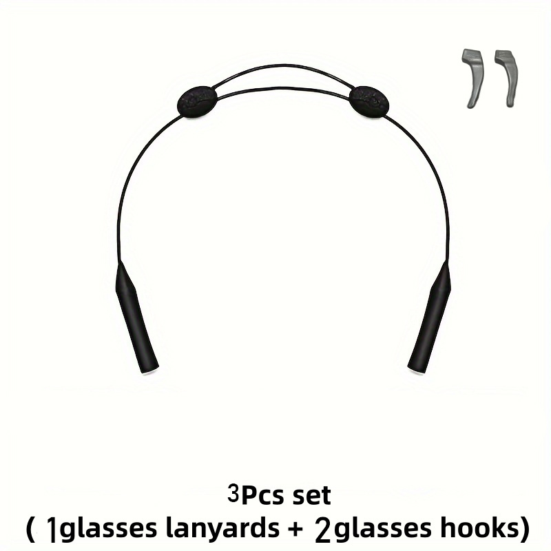 TEMU Set da 3 pezzi: 1 cordino + 2 ganci per orecchie - Cordino unisex regolabile - Portaocchiali con cinturino da per montatura, cordoncino di