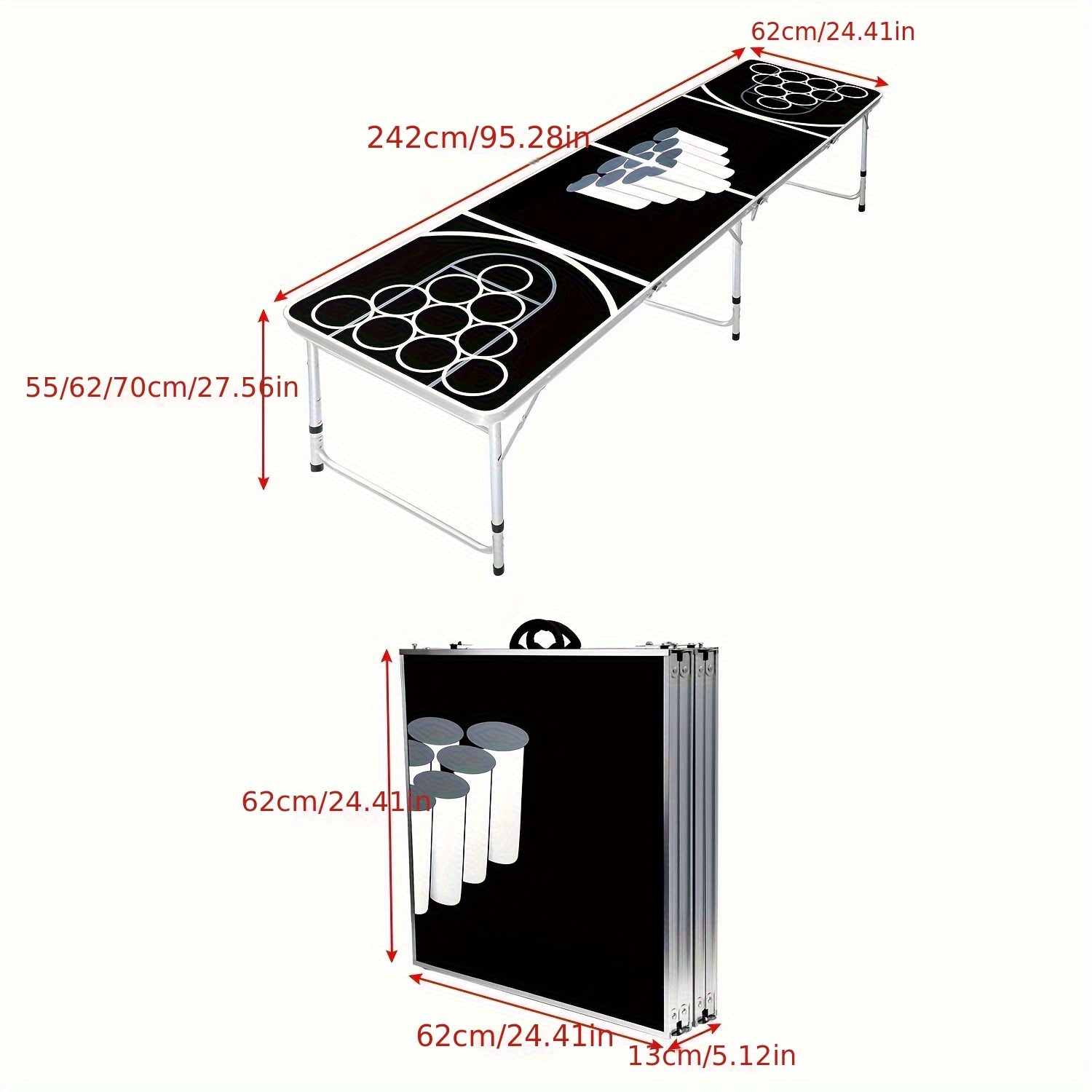 E-shop Schwarzer, höhenverstellbarer Klapptisch, Outdoor-Partytisch, Picknicktisch aus Aluminium, Campingtisch