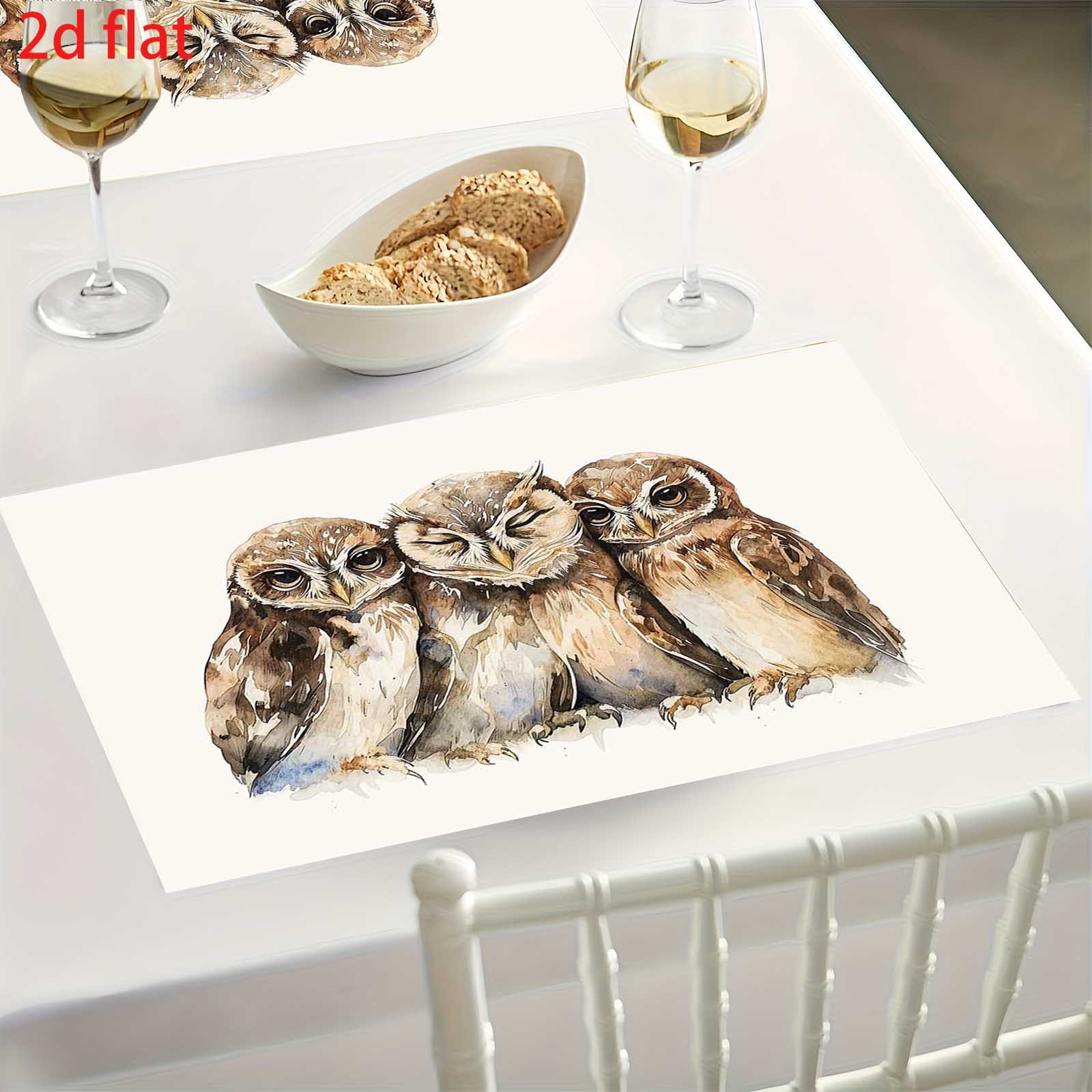 Set Of 4 Watercolor Owl Placemats Table Mats Home Kitchen Decor_voghion.com