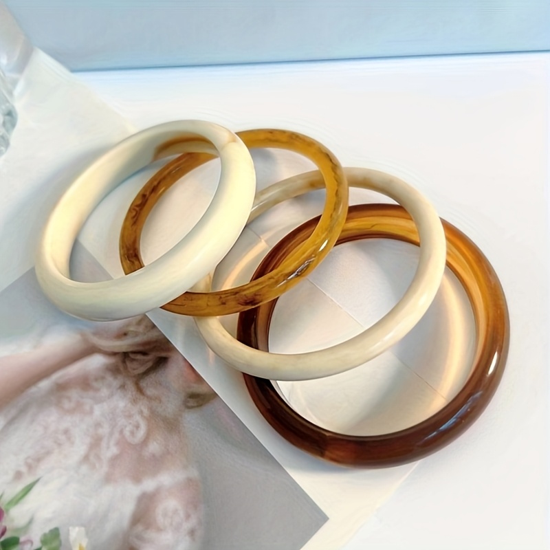 TEMU 4pcs Set Of Vintage-style Simple Amber Resin Bracelets, Handmade With Natural , Suitable For Women To Or At Parties, A Creative Gift.