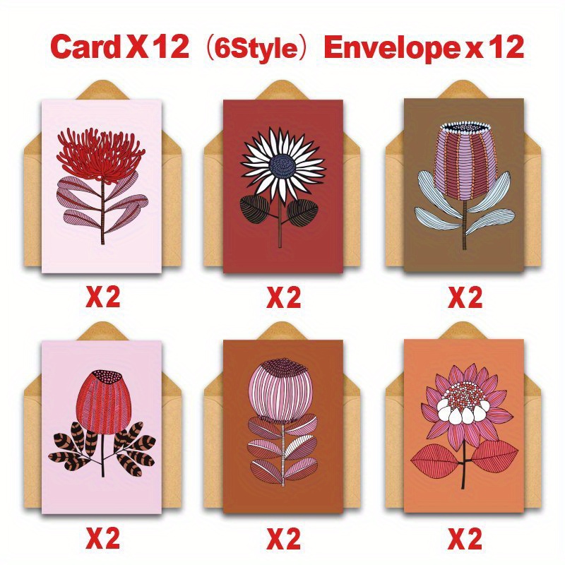 TEMU (12 Greeting Cards + 12 Envelopes) Australian Design Greeting Card With Envelopes, Apply To And Holidays, Thank You, Wedding, Birthday,