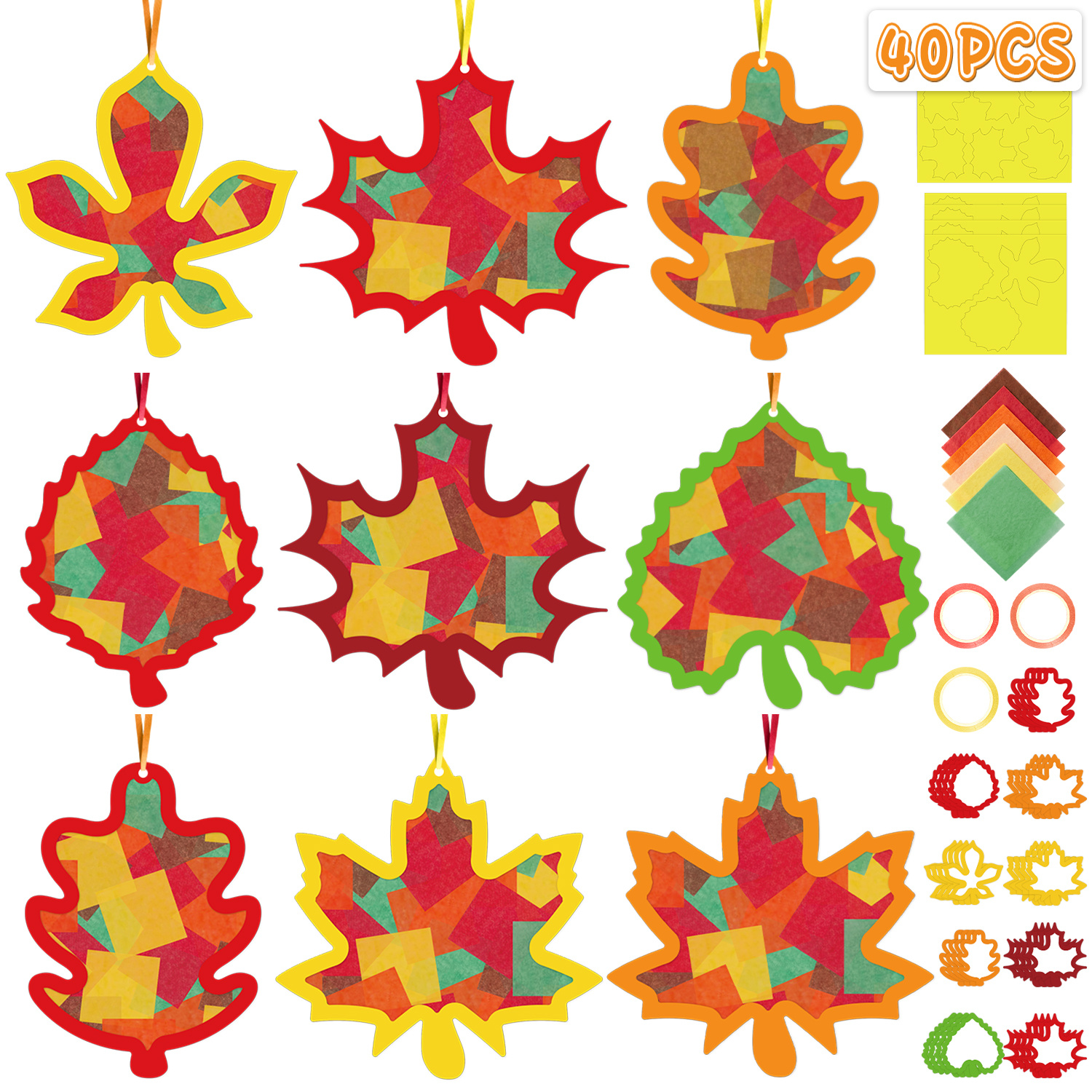 TEMU Cadeau pour elle/lui 40pcs Artisanat d'automne - Kit de papillons de soleil en papier feuilles avec papier de soie, ornements d'automne à