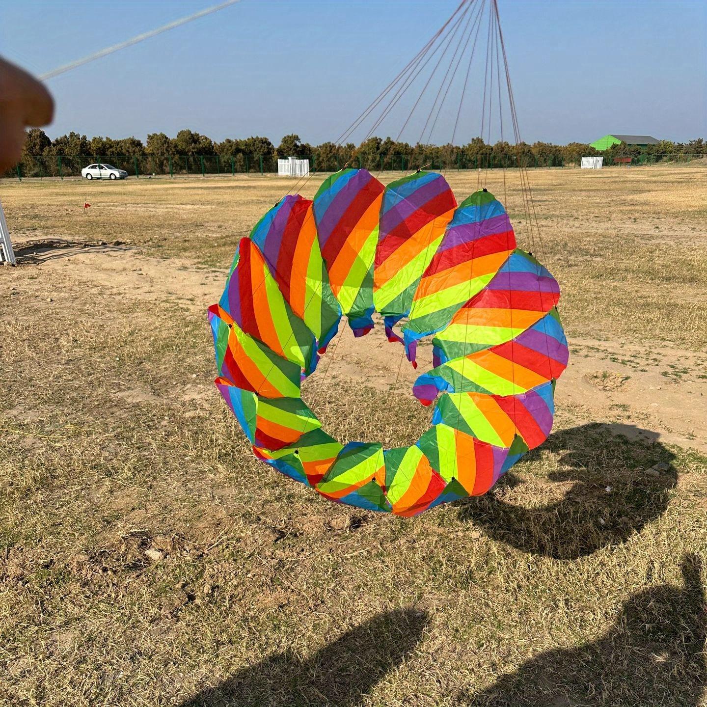 TEMU 3d Rotating Flower Basket Tail Kite With Lotus Design - Vibrant Multicolor Gradient Durable Fabric For Outdoor Beach & , Wind-powered Spinning