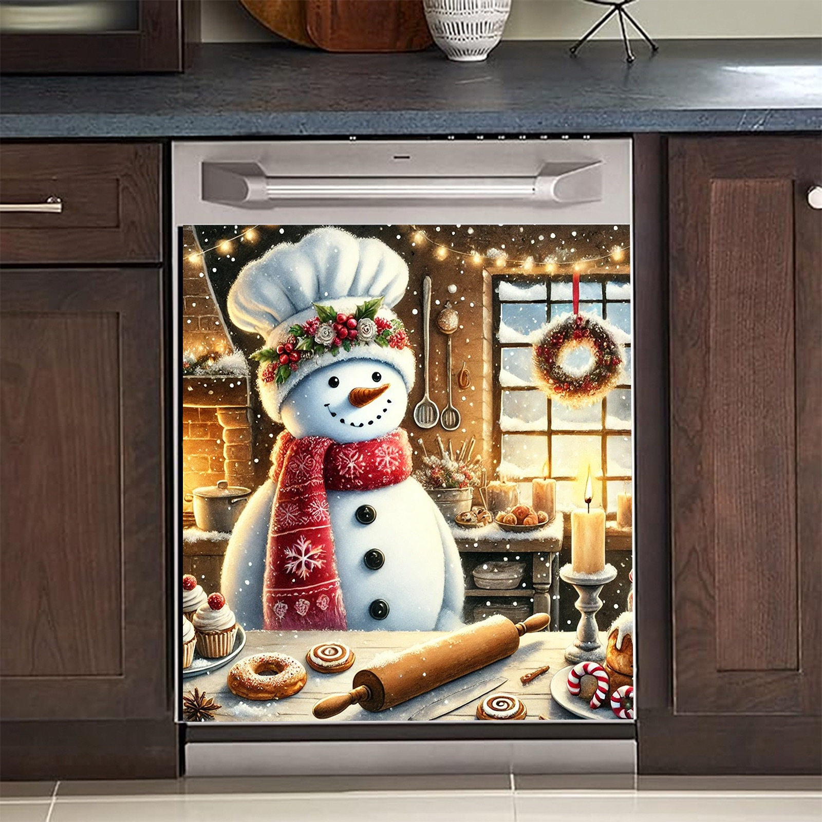 

1pc Christmas Snowman Magnetic Dishwasher Door Cover, Pvc Vinyl Decor, Easy Clean No-glue Design, Decoration Accessory