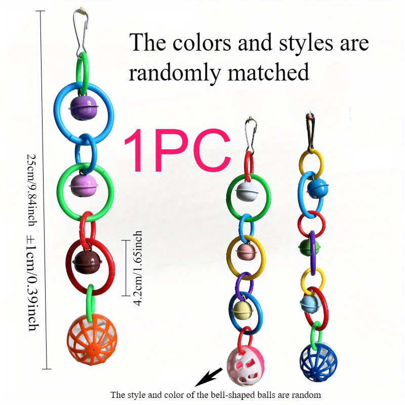 TEMU 1pc Colorful Parrot Toy, Plastic Chewable Ball With Metal Bell, Teething And Boredom Relief For Small And Medium Parrots, Multi Color Cage