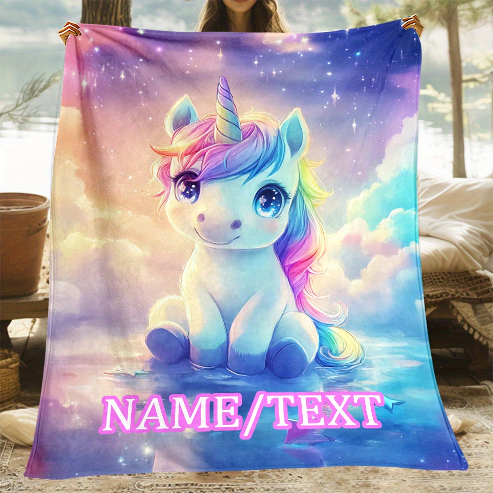 

Personalized Unicorn Cartoon Blanket - Soft, Lightweight Flannel Throw For Couch, Bed, Travel & Office - Custom Name , Perfect Gift For Family & Friends