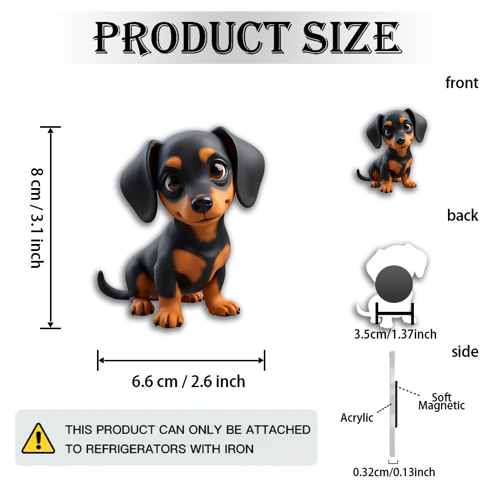 TEMU Imán de perro salchicha realista, 1 pieza, para nevera y pizarra blanca - Estatuilla de cachorro de acrílico con base, adorable decoración de