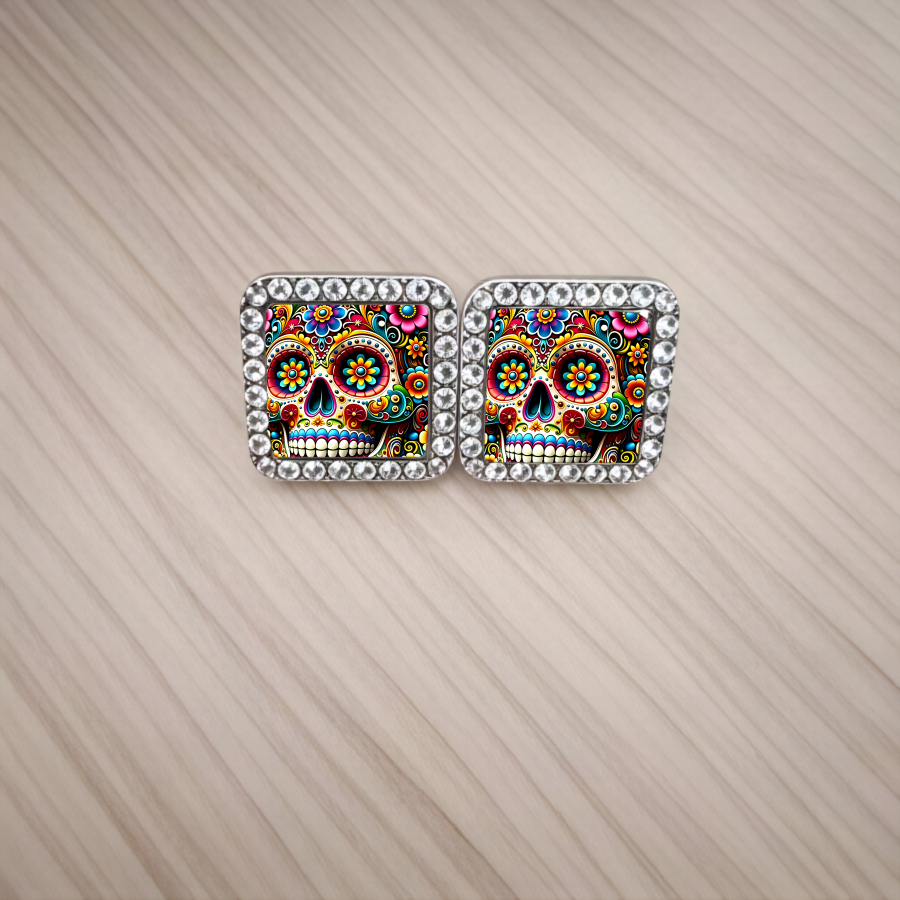 TEMU 2pcs Sugar Skull Earrings Floral Earrings Earrings Square Earrings Artistic Earrings Jewelry Accessories Unique Jewelry Halloween Gifts Birthday