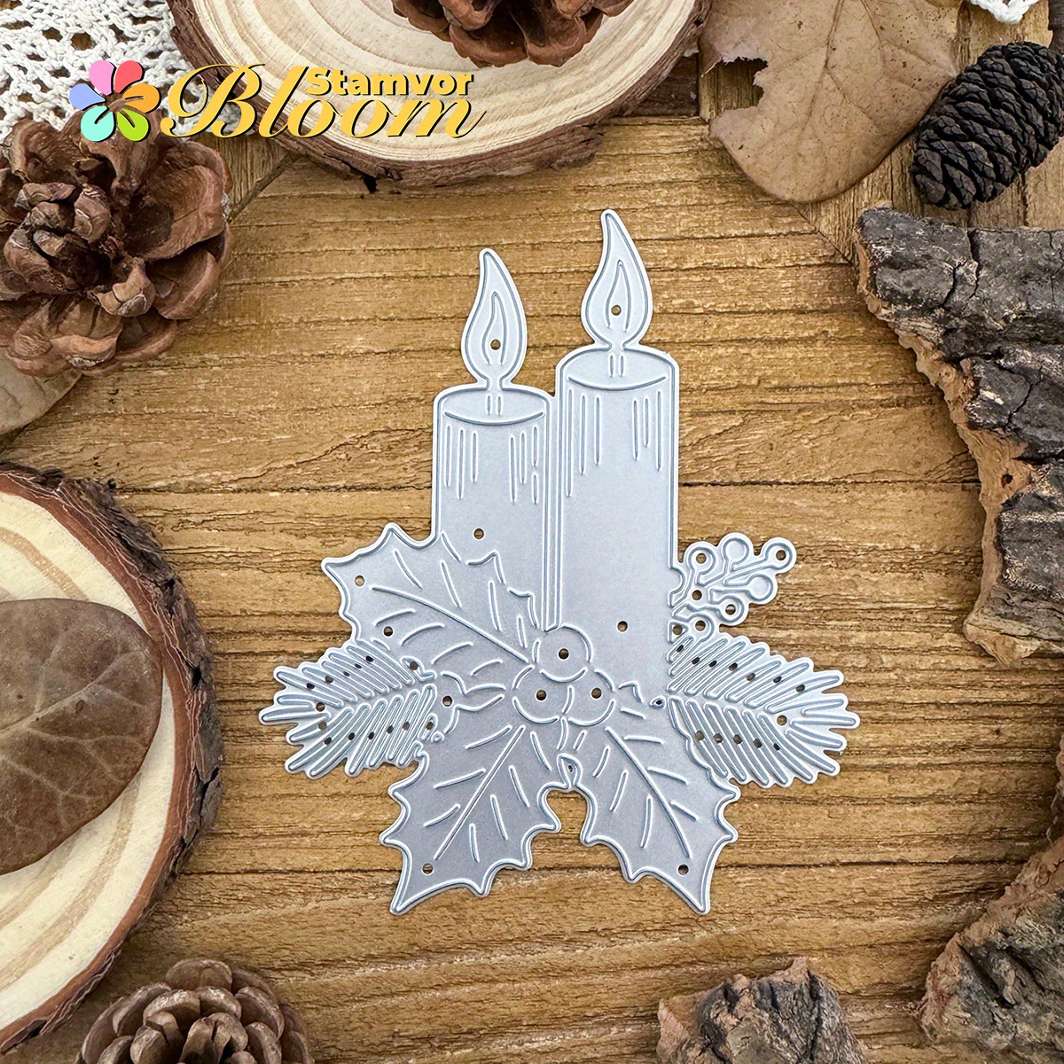 Image of Original Christmas Candles With Leaves And Flowers Mold For Paper Cutting Dies, Embossing, Die For Card Making Decoration And Diy Scrapbooking Album