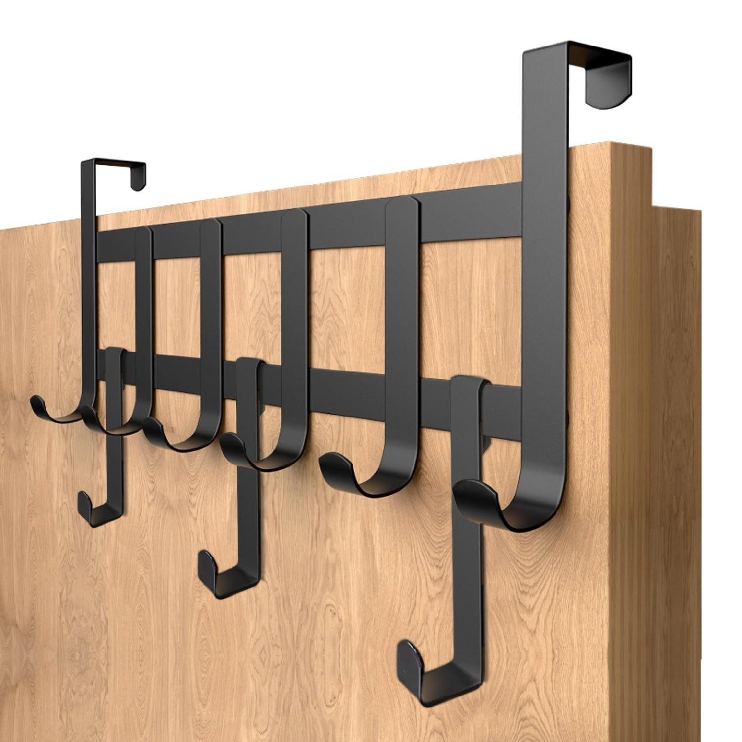 

[gentle Care] Black Stainless Steel Over-the-door Coat Rack With Non-slip Felt Pads, Space-saving Design For 2cm Doors, 6-hook Organizer For Jackets, Scarves, Bags – Ideal For Bedrooms, Bathrooms,