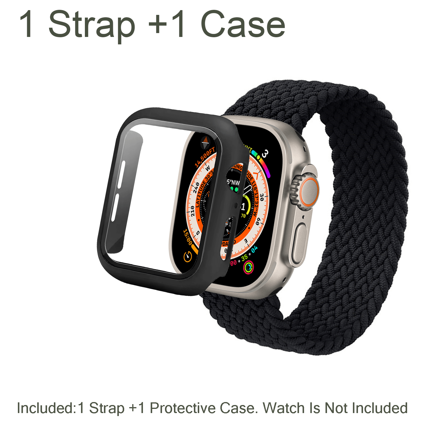 Image of 1 Braided Solo Loop Watch Strap And 1 Protective Case For Watch 5 6 Se 40mm 44mm, Pc Bumper And Tempered Glass For Iwatch