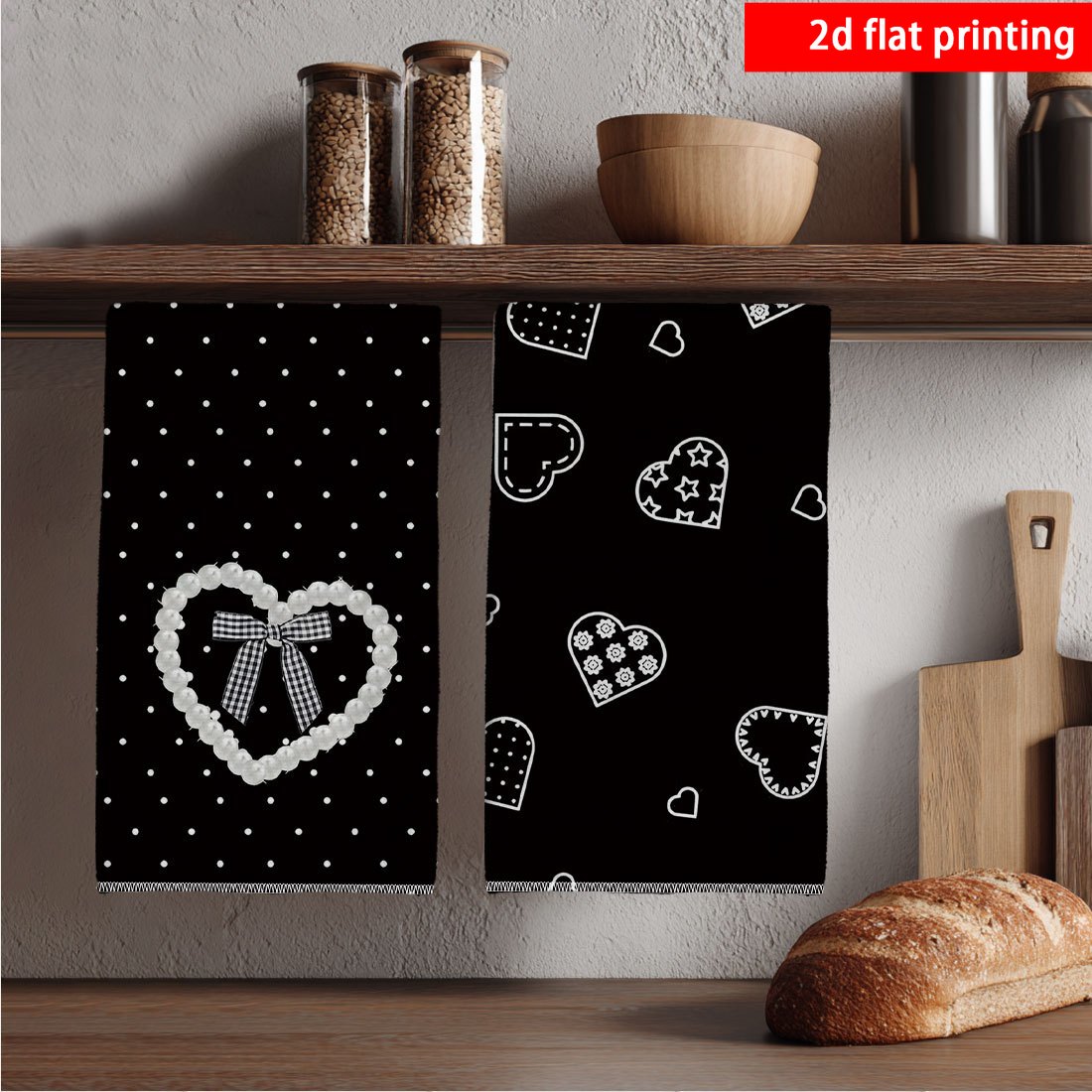 TEMU 2d Flat Printing, 2pcs, Kitchen Towels, Black And White Polka Dot , Suitable For Washing Dishes, Hand Drying, And Tea Set Decoration, Ideal For