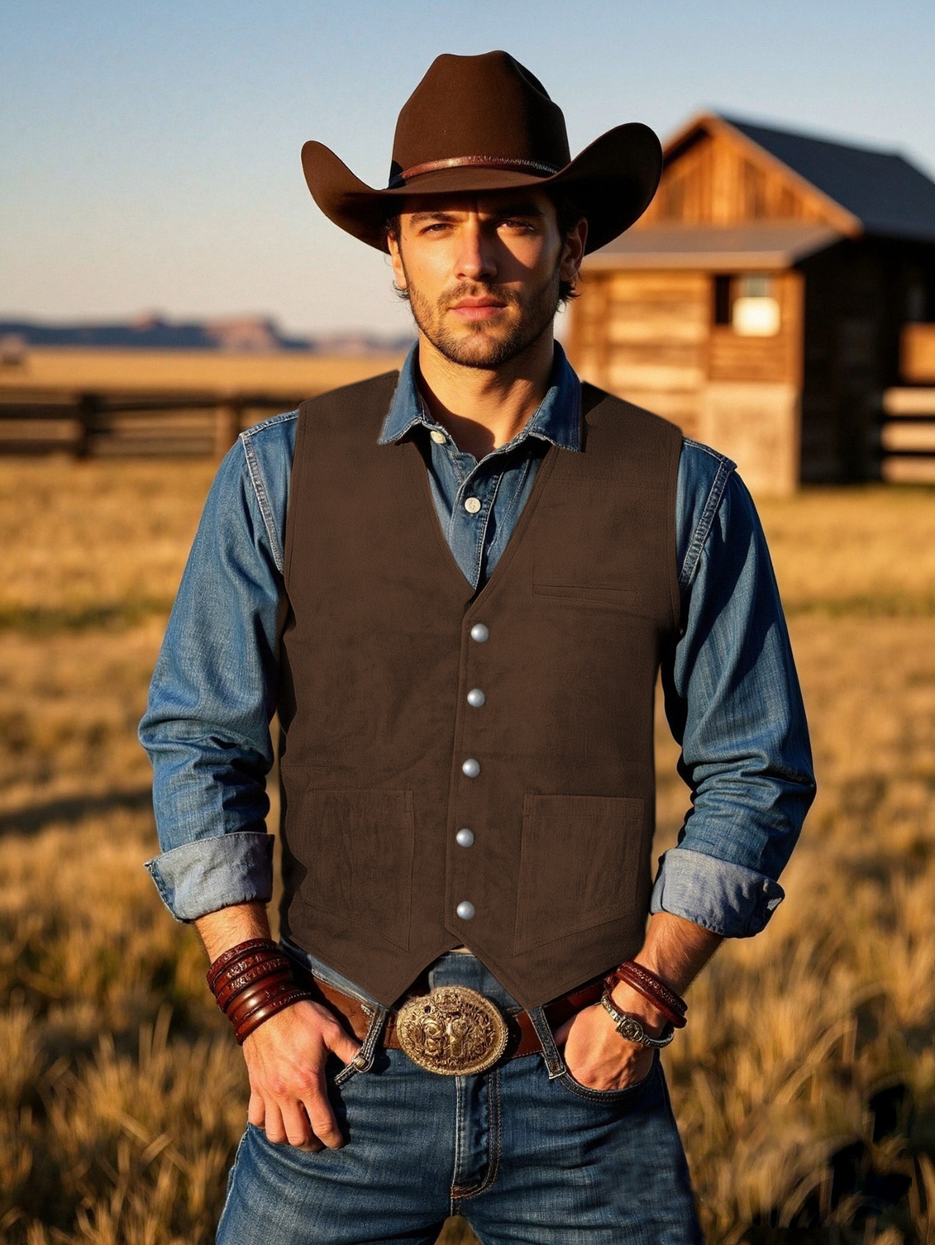 Brown Western Vests For Big And Tall Men Cowboy Vest Sold On Temu