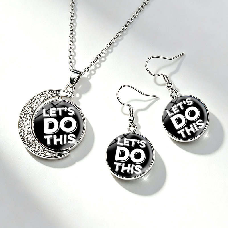 3pc Moon Necklace & Round Dangle Earrings Set