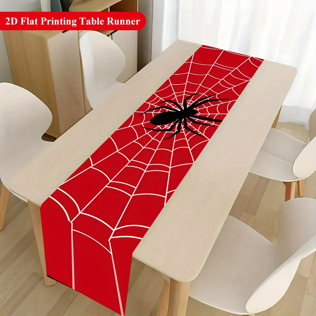 TEMU 1pc Gothic Web Table Runner With Black Centerpiece - Realistic Web & Suitable For Home Kitchen Dining Decor, Themed Parties, Spooky Table