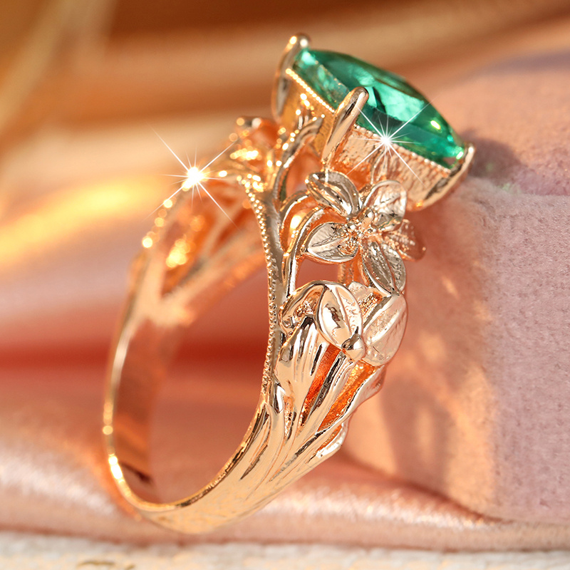 Square Green Tone Synthetic Zirconia Hollow Carved Women's Ring