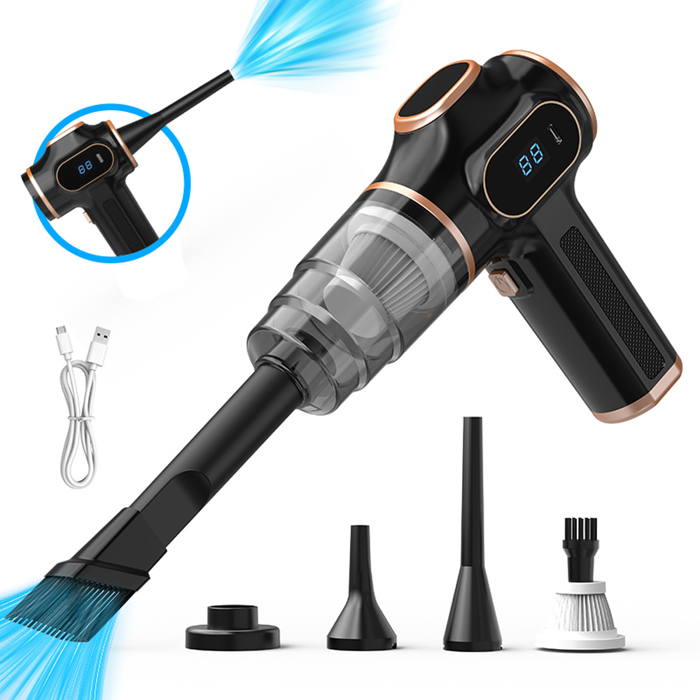 Digital Display Handheld Car Vacuum Cleaner Cordless Rechargeable Portable Mini Vacuum Strong Suction 2-in-1 Blow And Suction Hand Vacuum For Pet Cleaning