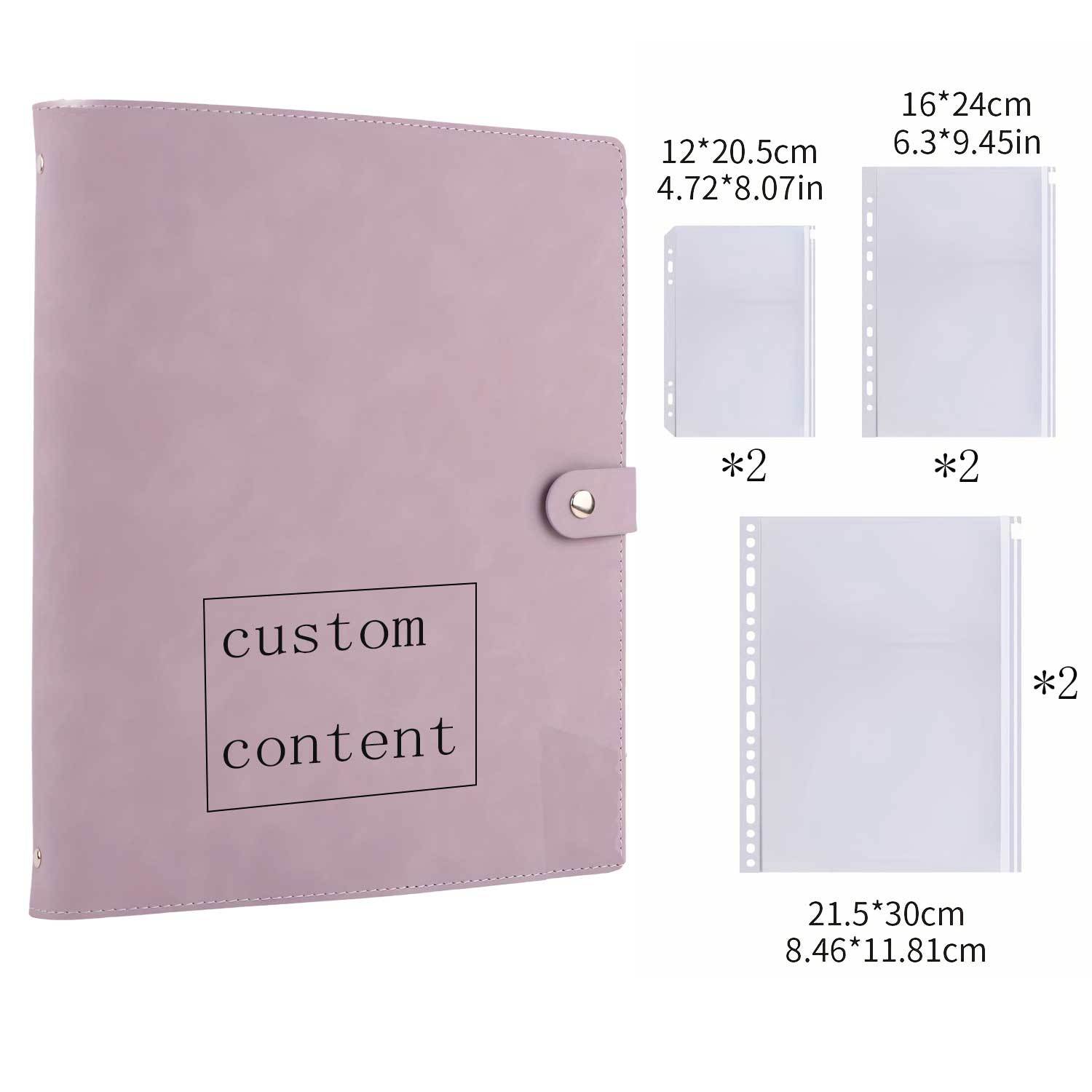 TEMU Organizador personalizado de 1 pieza A4 de cuero PU con bolsillos para carpeta de 6 anillas de diferentes tamaños y cubierta a prueba de humedad