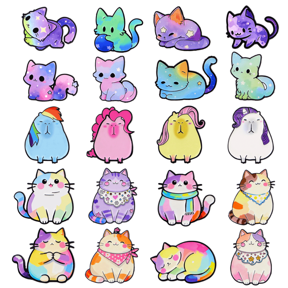 TEMU 2d Flat 20pcs Cat Dream Magnets - Assorted Colorful Kitty Faces & Poses Removable Stickers, The Set For Cat Enthusiasts, 2d Flat