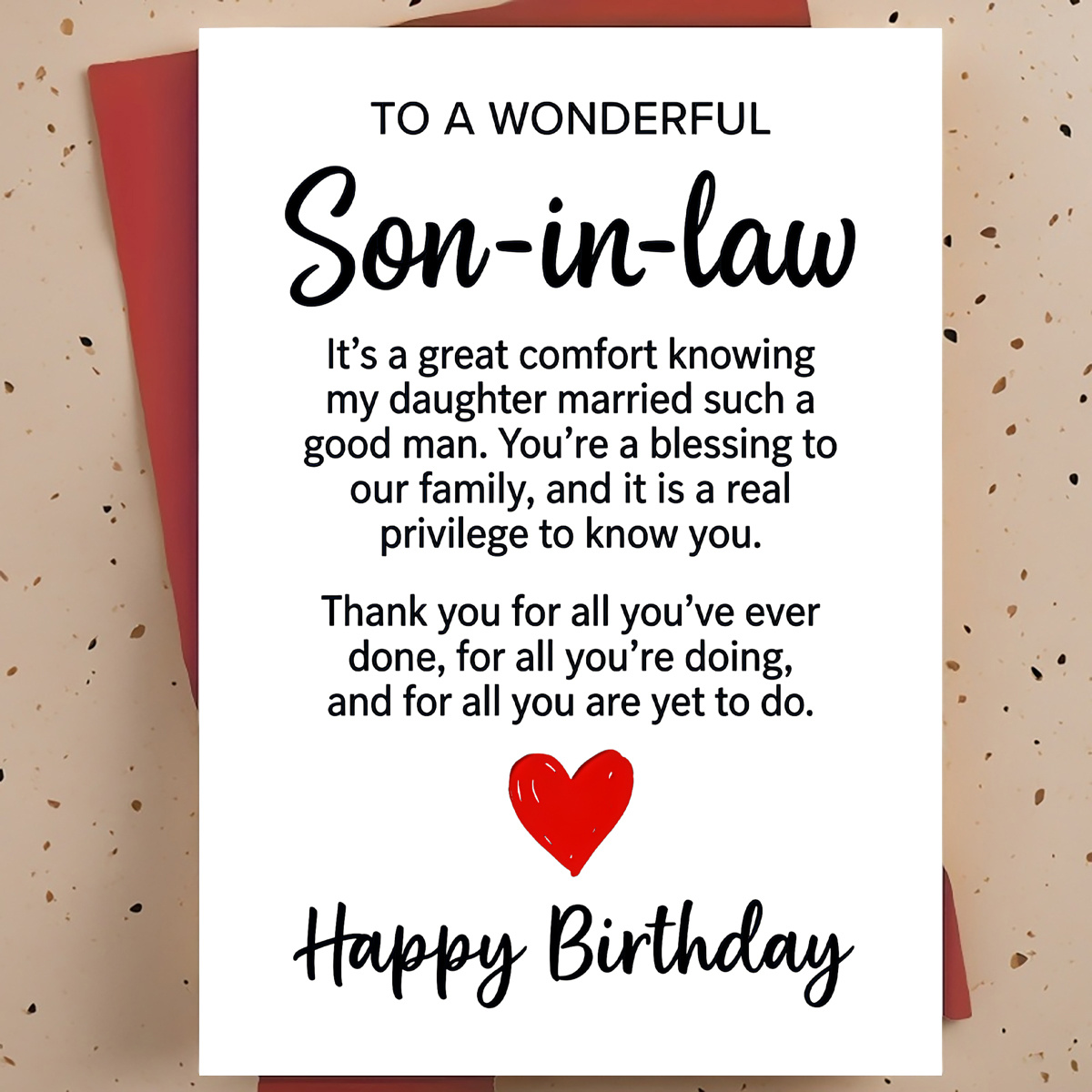 TEMU 1pc Birthday Greeting Card For Son-in-law – Red Heart Minimalist Design, Grateful Warm Card, With Envelope