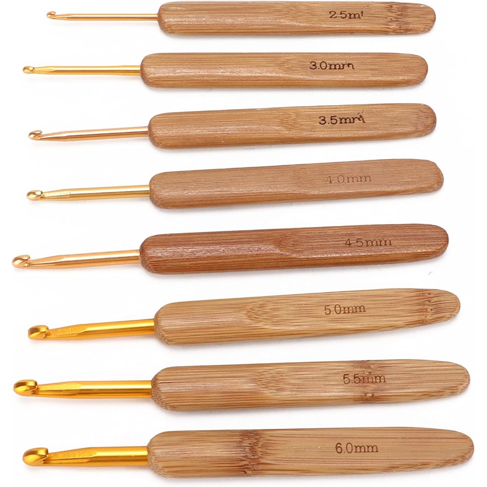 TEMU 8pcs Ergonomic Bamboo Crochet Hook Set, Smooth Non-linting Long-lasting Grip No Hand Fatigue, Hand Knitting Scarf Socks Shawl Doll Yarn Tools,