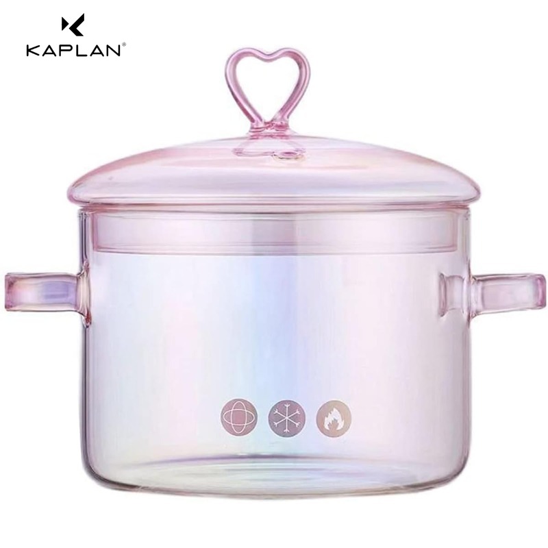 TEMU KAPLAN Olla de cocina de vidrio de 1.5L/50oz con y asa de vidrio rosa, para pasta, sopa, leche y comida para bebé