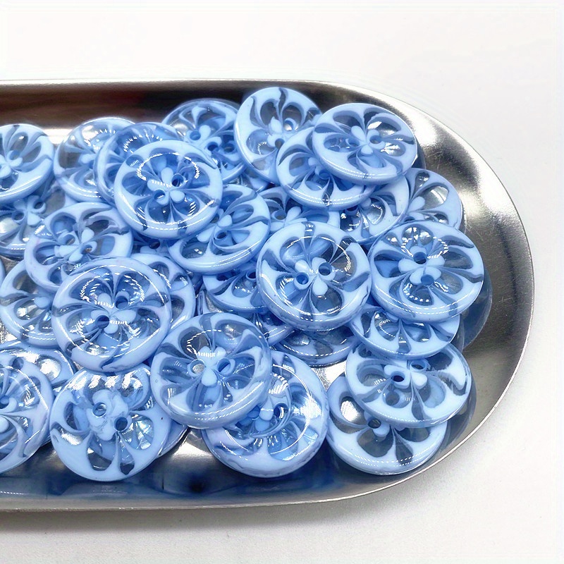 30pcs 14mm Two-eye Colorful Transparent Flower Buttons For Shirt Sweater Round Resin Button Cute Five-petal Flower Button