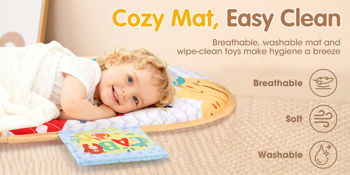 7-in-1 Baby Play Mat, Kick And Play Piano Gym with Portable Musical Toy, Adorable Animal-Themed Baby Play Gym, Tummy Time Mat Promote Motor Skills & Sensory Development Mat for Newborn Baby, Green, Blue, Pink, Yellow, Baby Play Mat Activity Center