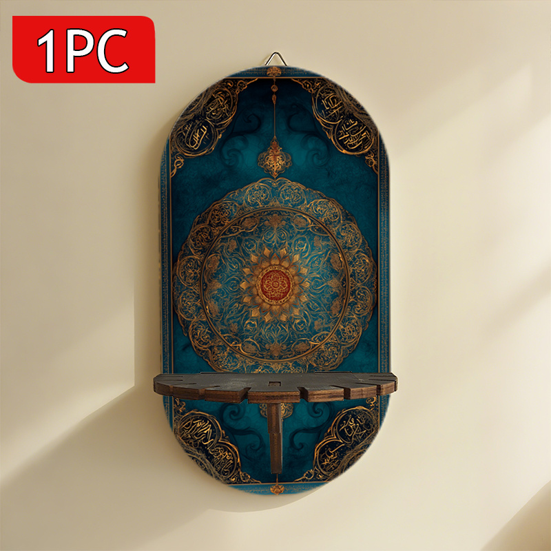 TEMU 2d Hd Printed Creative Vintage Bohemian Style Wall Shelf, Unique Artistic Pattern Decorative Wooden Rack, For Crystal Stones Or Candle Display,